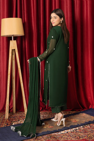 Chiffon Dress With HandWork Shirt And Wrinkled Trouser