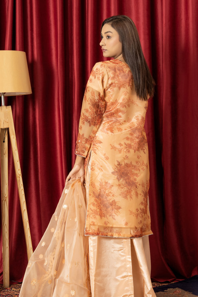 Printed Organza Dress with Kataan Silk Sharara