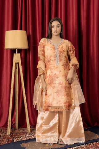 Printed Organza Dress with Kataan Silk Sharara