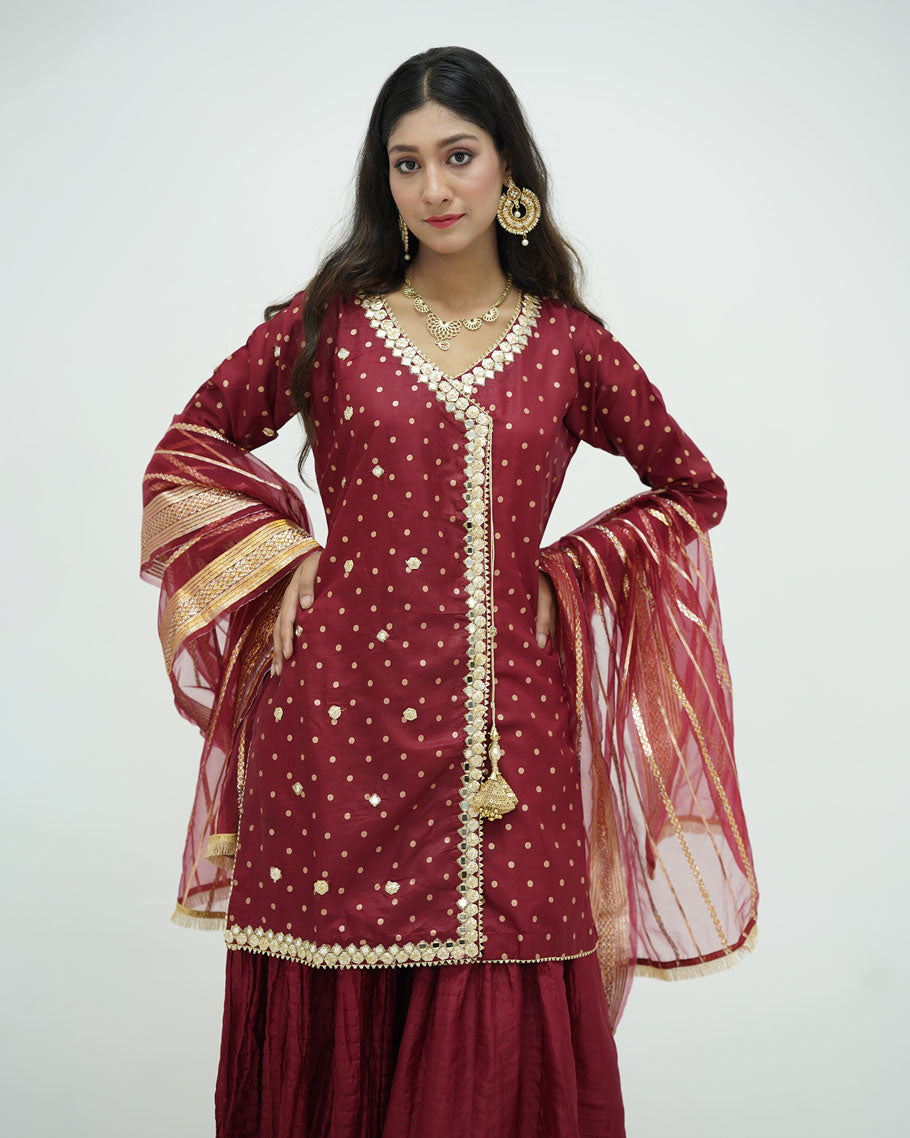 Kataan Silk Ensemble with Organza Dupatta