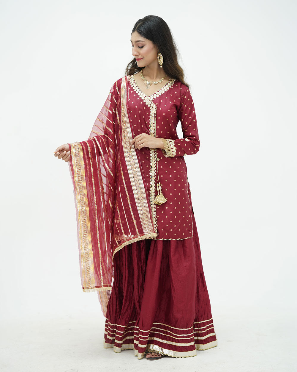 Kataan Silk Ensemble with Organza Dupatta