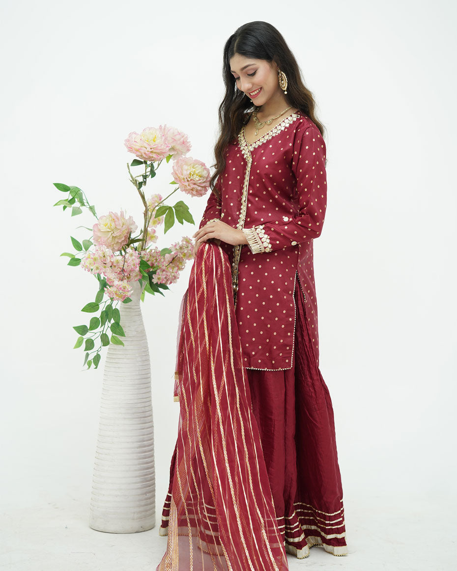 Kataan Silk Ensemble with Organza Dupatta